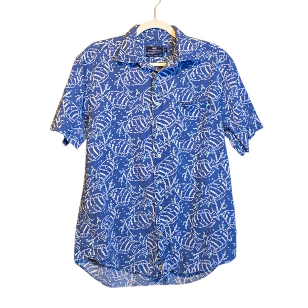 Men's Vineyard Vines Casual Button Down Shirt M‎ Blue White Fish Print